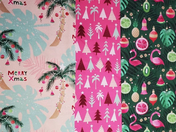 Flamingo Christmas Fabric, 100% Cotton Quilting Fabric by the Yard