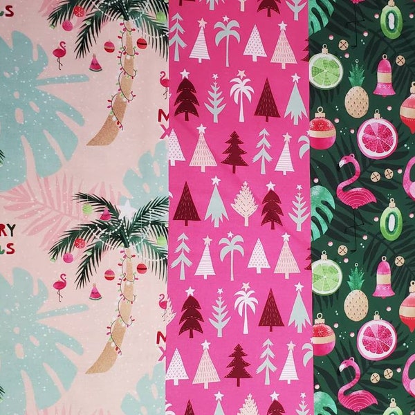 Flamingo Christmas Fabric, 100% Cotton Quilting Fabric by the Yard