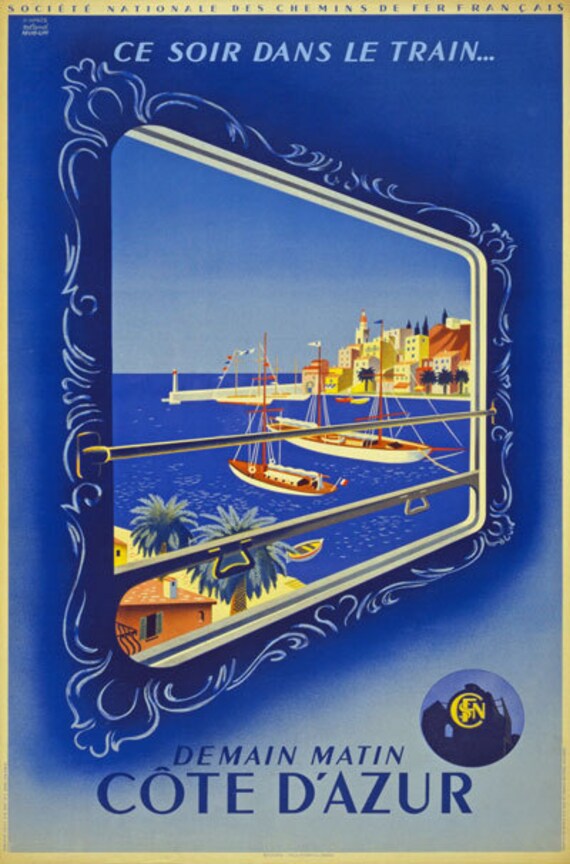 Vintage French Blue Train Paris To Cote D/'Azur Tourism Poster A4//A3//A2//A1 Print