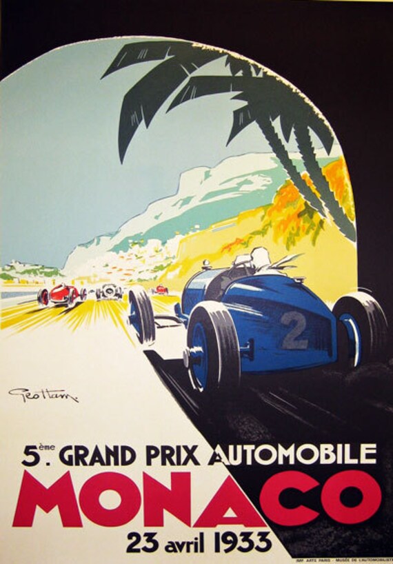 Av36 Vintage 1936 Grand Prix de Mónaco Motor Racing Poster volver a imprimir A4