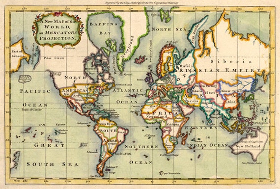 MP7 Vintage Historical 1778 Nautical Chart World Map Poster Re-Print A1 A2 A3