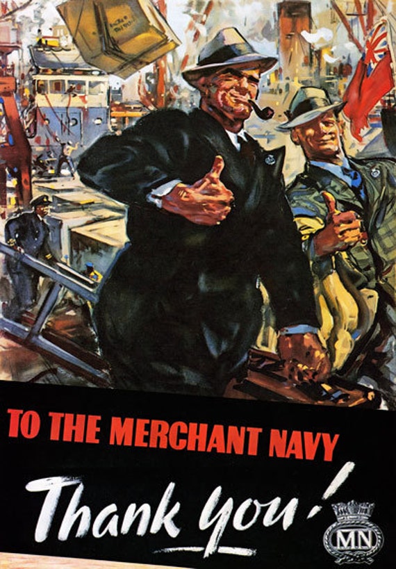 Wb6 Vintage Ww2 Marina Mercante gracias Británico Segunda Guerra Mundial Guerra Poster A4