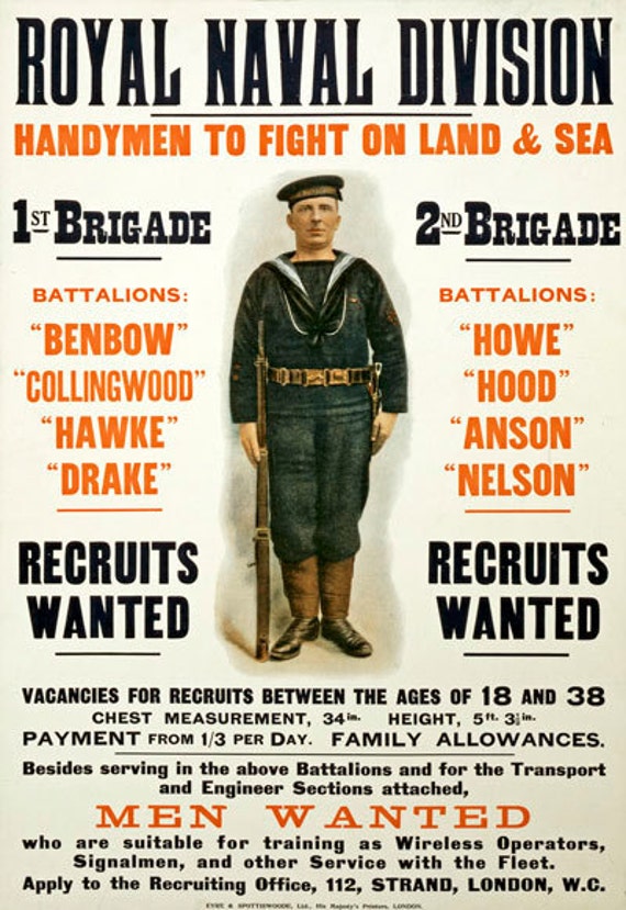 Wa74 Wwi British Royal Navy Men Wanted Recruitment World War 1 Etsy