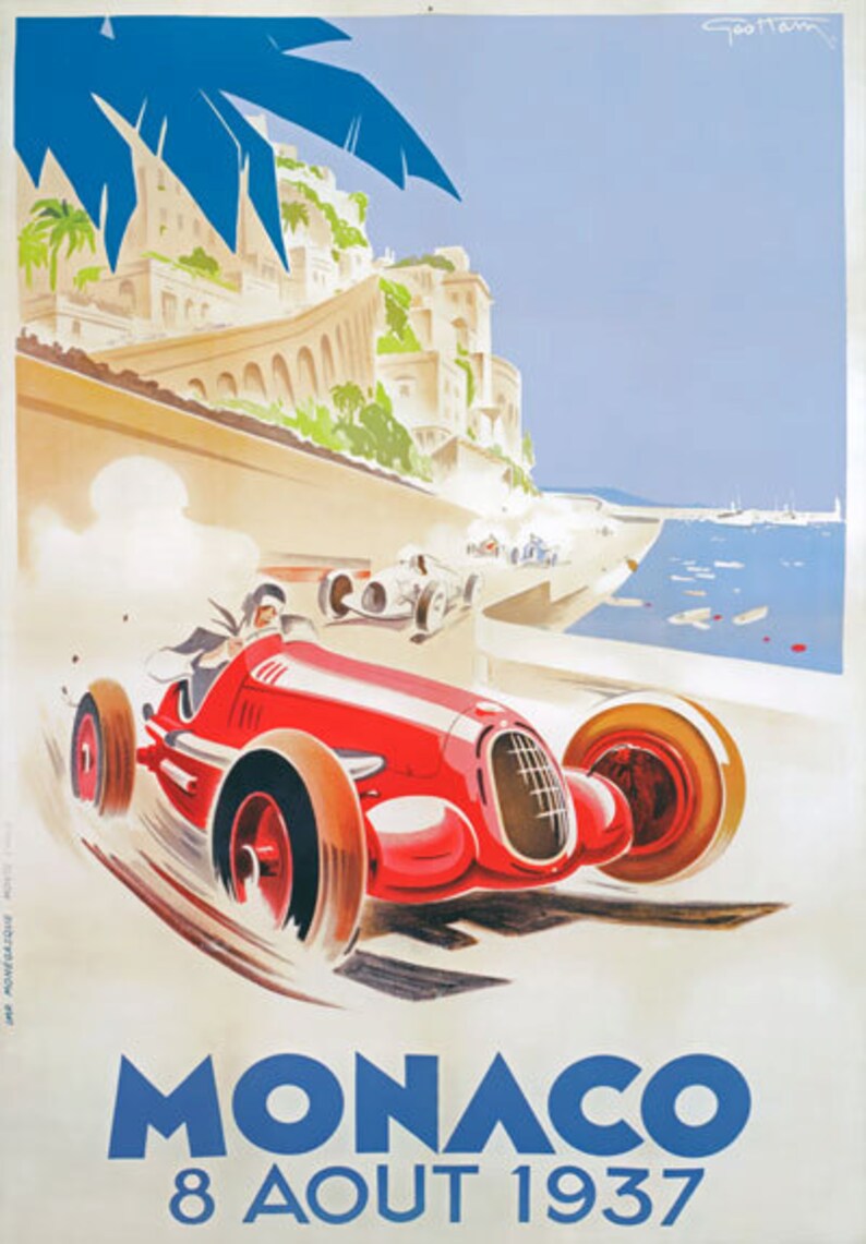 Av40 Vintage 1952 Grand Prix de Mónaco Motor Racing Poster volver a imprimir A4