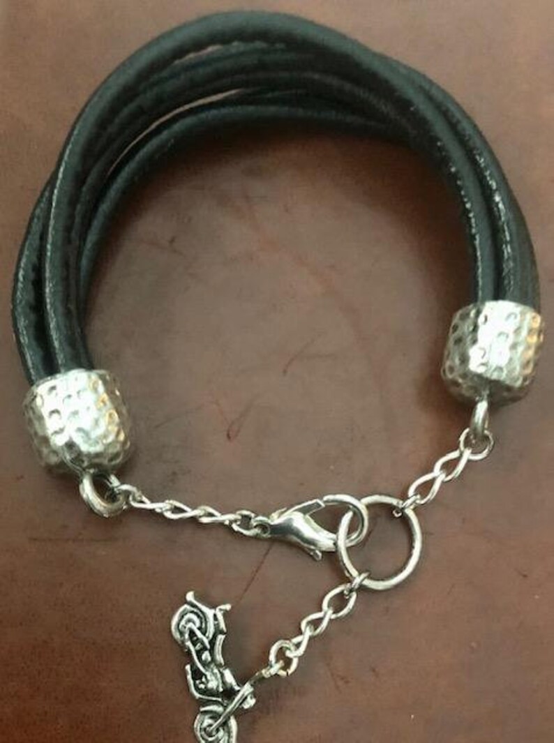 Five Strand Black Leather Bracelet