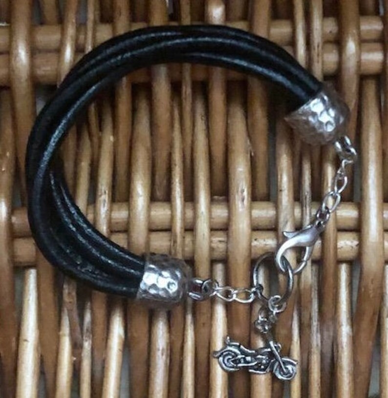 Five Strand Black Leather Bracelet