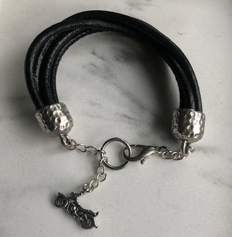 Five Strand Black Leather Bracelet