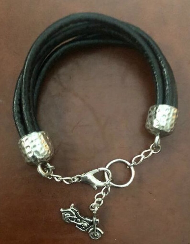 Five Strand Black Leather Bracelet
