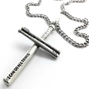 Baseball Bat Necklace Pewter on chain (scbbchains)