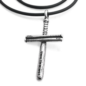 Baseball Bat Cross Necklace scbb-finishes Philippians 4:13 I can do all things Silver Finish