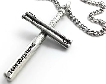 Baseball Bat Necklace Pewter on chain (scbbchains)