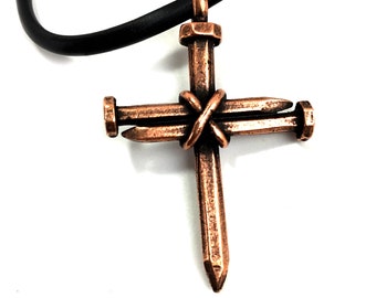Christian Nail Wire Wrapped Cross Necklace In Vintage Copper (lc87bac)
