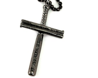 Phil 4:13 Baseball Bat Cross Gunmetal Color Finish Necklace (scbbgnbc) I can do all things