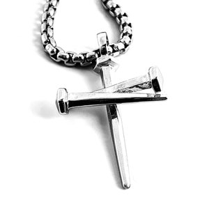 Nail Cross Pendant Necklace Rhodium Silver Finish Chain  (c80lrdhhv)