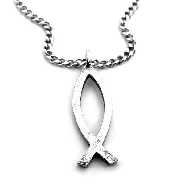 Jesus Ichthus Fish Necklace on Curb Chain (b6chain)