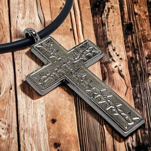 Thorns Cross Dark Metal Finish Pendant (and6gm) Black Cord Necklace
