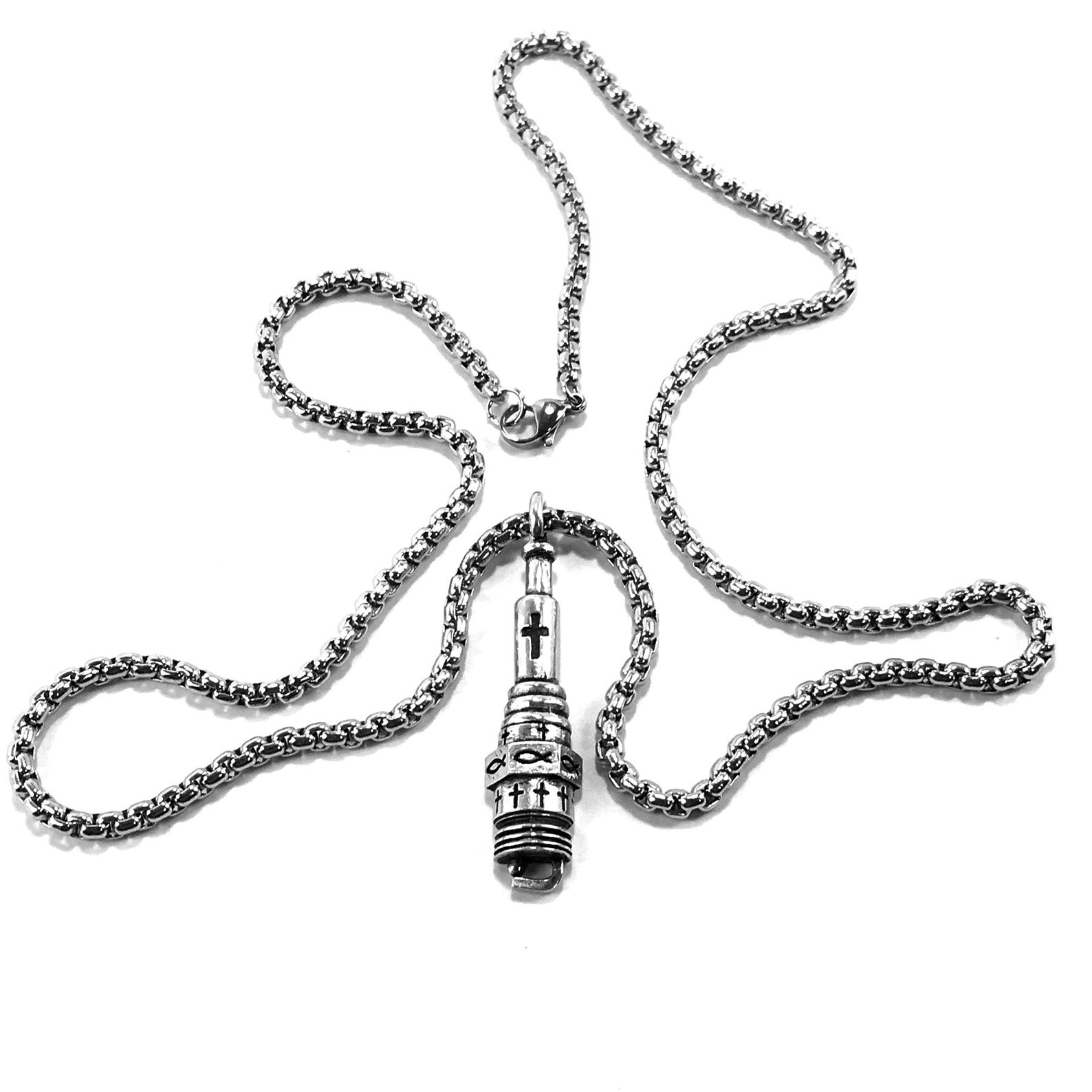 Spark Plug Silver on Heavy Box Chain plghvchain Etsy