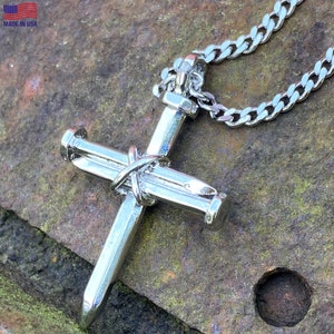 Nail Cross Rhodium Finish Necklace On Chain (aa3rhdchain)