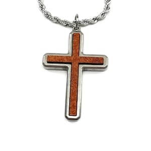 Cross Antique Silver Finish With Wood Inlay Rope Chain (nwcropech)
