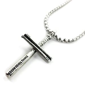 Philippians 4:13 I can do all things Baseball Bat Cross Necklace on Heavy Box Chain (SCBBHVCHAIN)