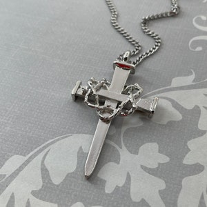 Thorns Nail Cross Large (lgaa4rhd-ch) Rhodium Metal Finish Pendant Stainless Steel Chain Necklace