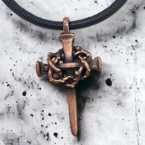 Nail Crown of Thorns Cross Pewter Antique Copper Metal Finish (aa5ac) Necklace