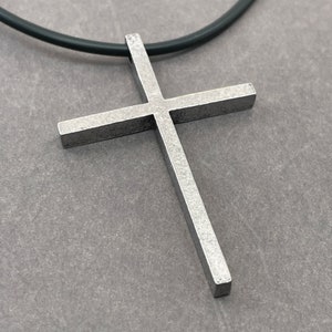 Large Slender Cross Pendant Antique Silver Finish (cc3-rub) Black Cord Necklace