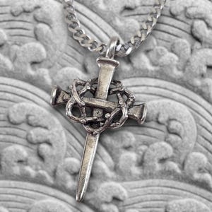 Nail Cross with Crown of Thorns on Curb Chain (aa4chain)