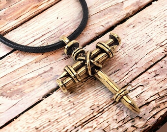Pewter Nagel Kreuz Halskette Gold (AA9G)
