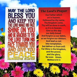 Kaarten voor het delen van de Schrift: 'The Lord's Prayer' en May The Lord Bless You And Keep You