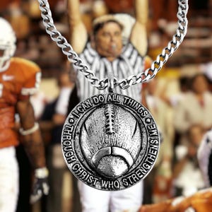 Philippians 4:13 I can do all things Football Necklace Pewter on Chain (sp7chain)