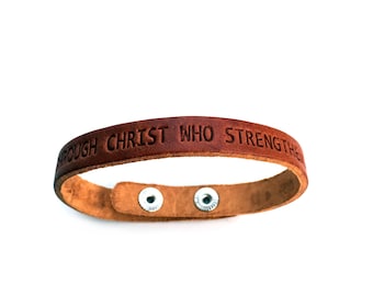 Stamped I Can Do All Things Bracelet Geniune Leather Bracelet