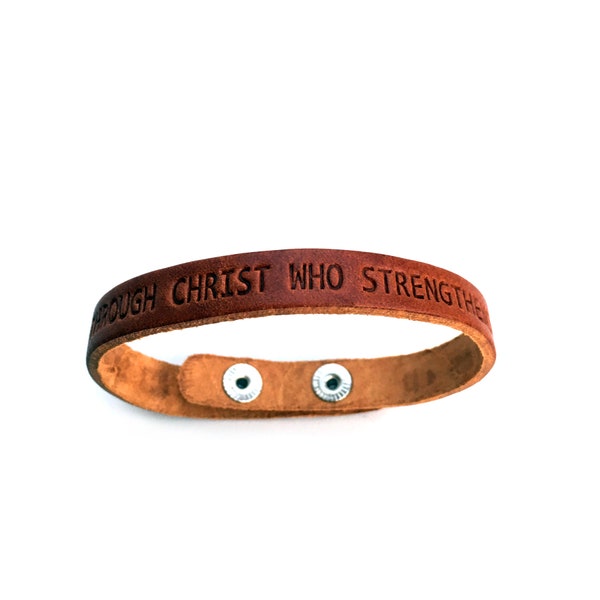 Stamped I Can Do All Things Bracelet Geniune Leather Bracelet