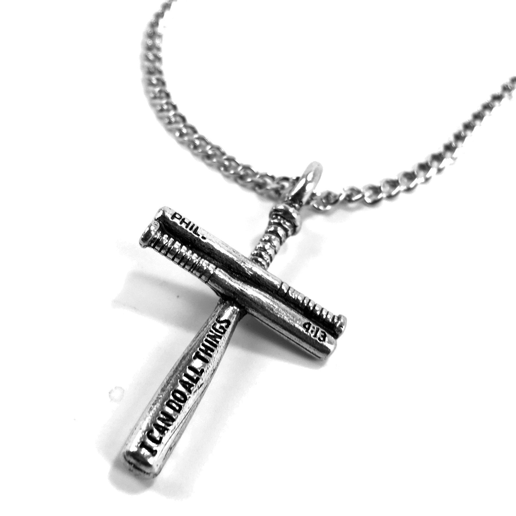 Baseball Bat Cross Pendant w/22' Rope Chain Necklace Stainless Silver Hip  Hop | #1929317776