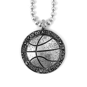 Philippians 4:13 I can do all things Basketball Necklace Silver (sp4)