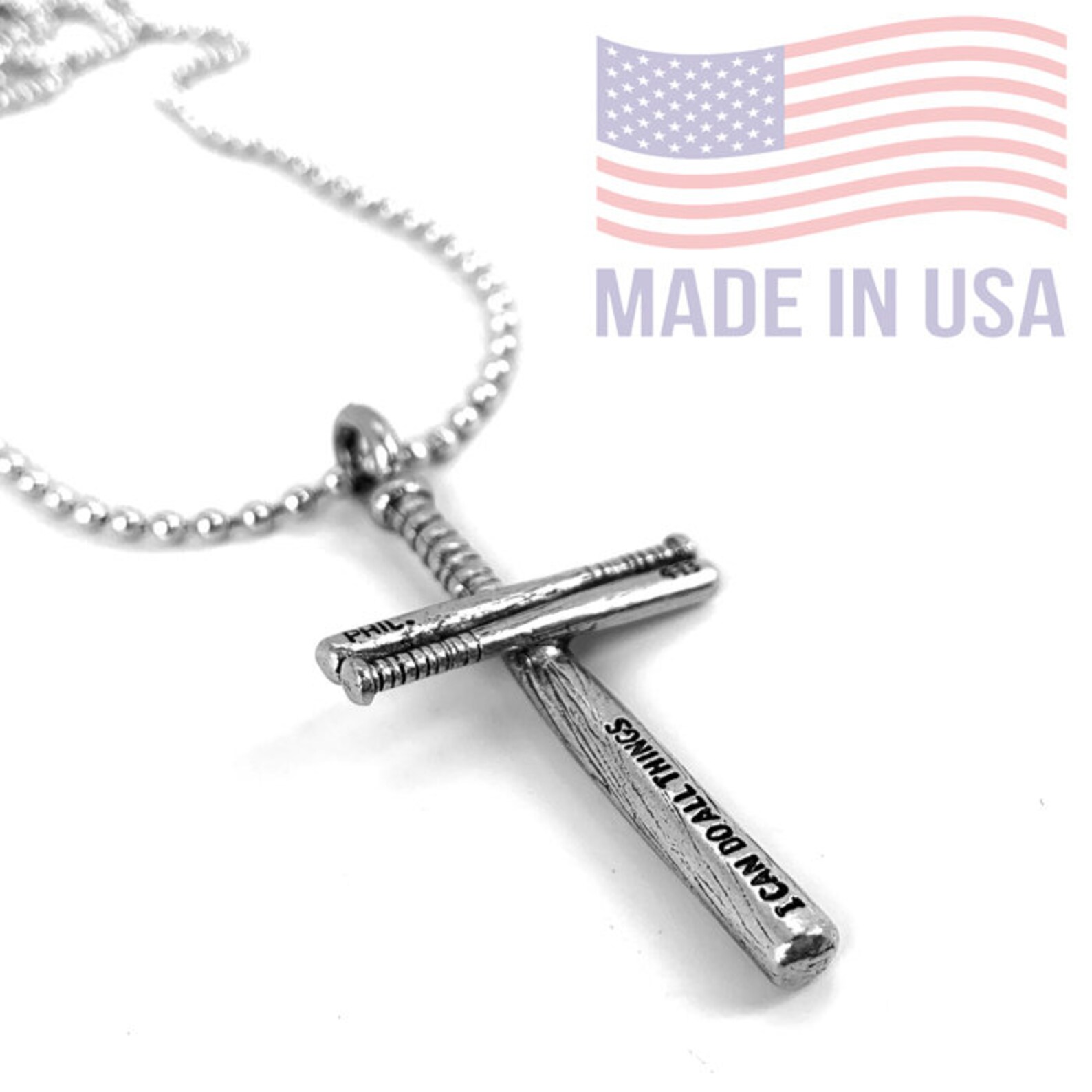 Baseball Bat Cross Necklace Pewter scbb Philippians 413 I Etsy