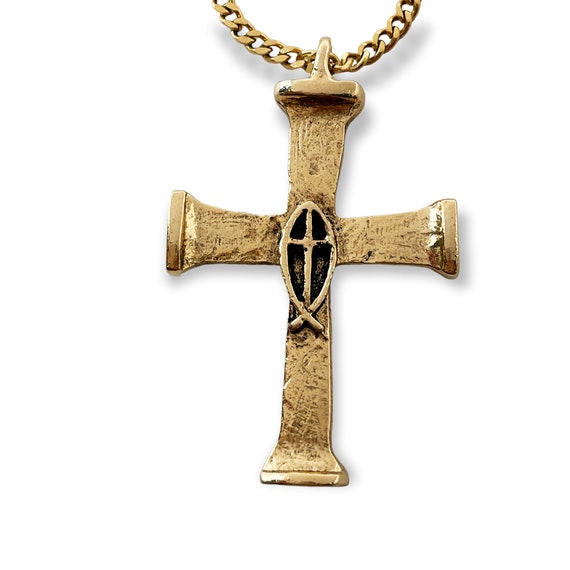 Rustic Rugged Horse Nail Cross Gold Metal Finish Pendant Gold Etsy