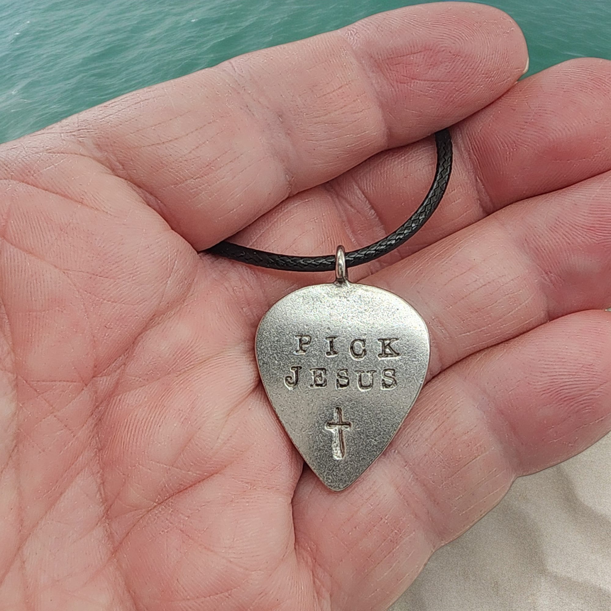 Cross Guitar Pick Jesus Antique Silver Finish Pendant Cross Guitar Pick Jesus Antique Silver Finish Pendant