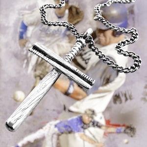 Baseball Bat Cross On Chain Necklace Pewter (batechain)  Antique Silver Finish Softball