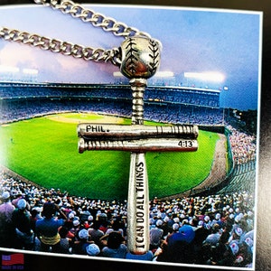 Baseball Bat And Ball Cross Small (clballch) Chain Necklace Pewter Philippians 4:13 I can do all things