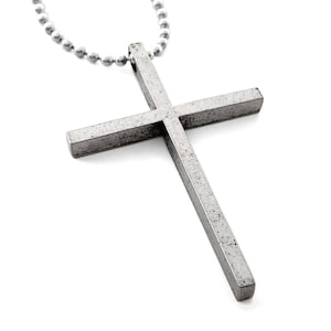 Large Slender Cross Antique Silver Metal Finish (cc3-bc) Ball Chain Necklace