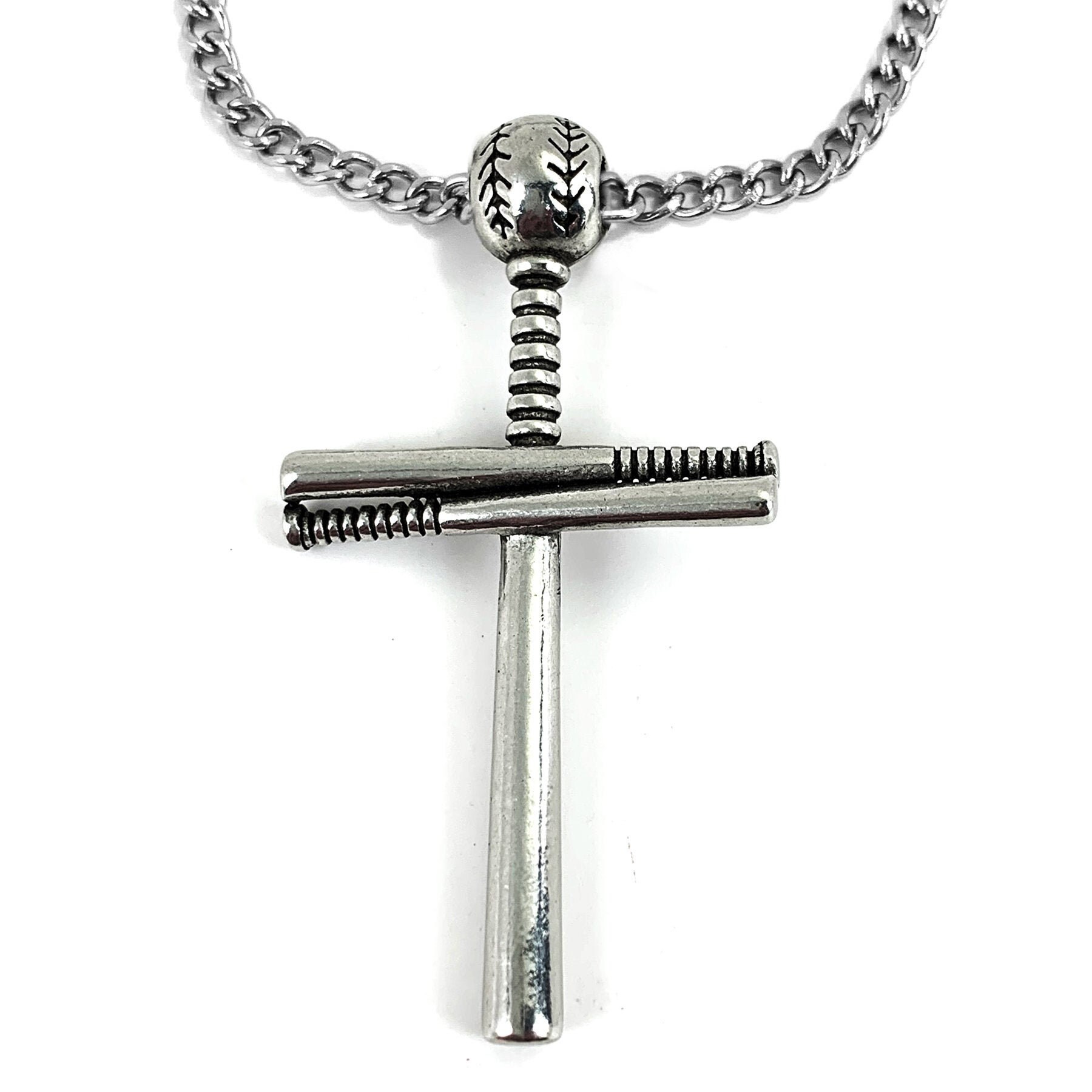 Sterling Silver Baseball Bat Cross Pendant w/ 20 inch Chain - PG101589