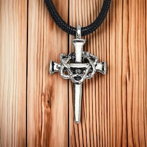 Nail Cross with Crown of Thorns Necklace in Antique Silver Finish (AA5)