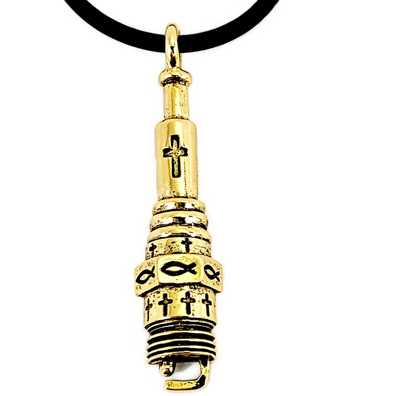 Bujía colgante de oro en el cable de goma negro plgg | Etsy