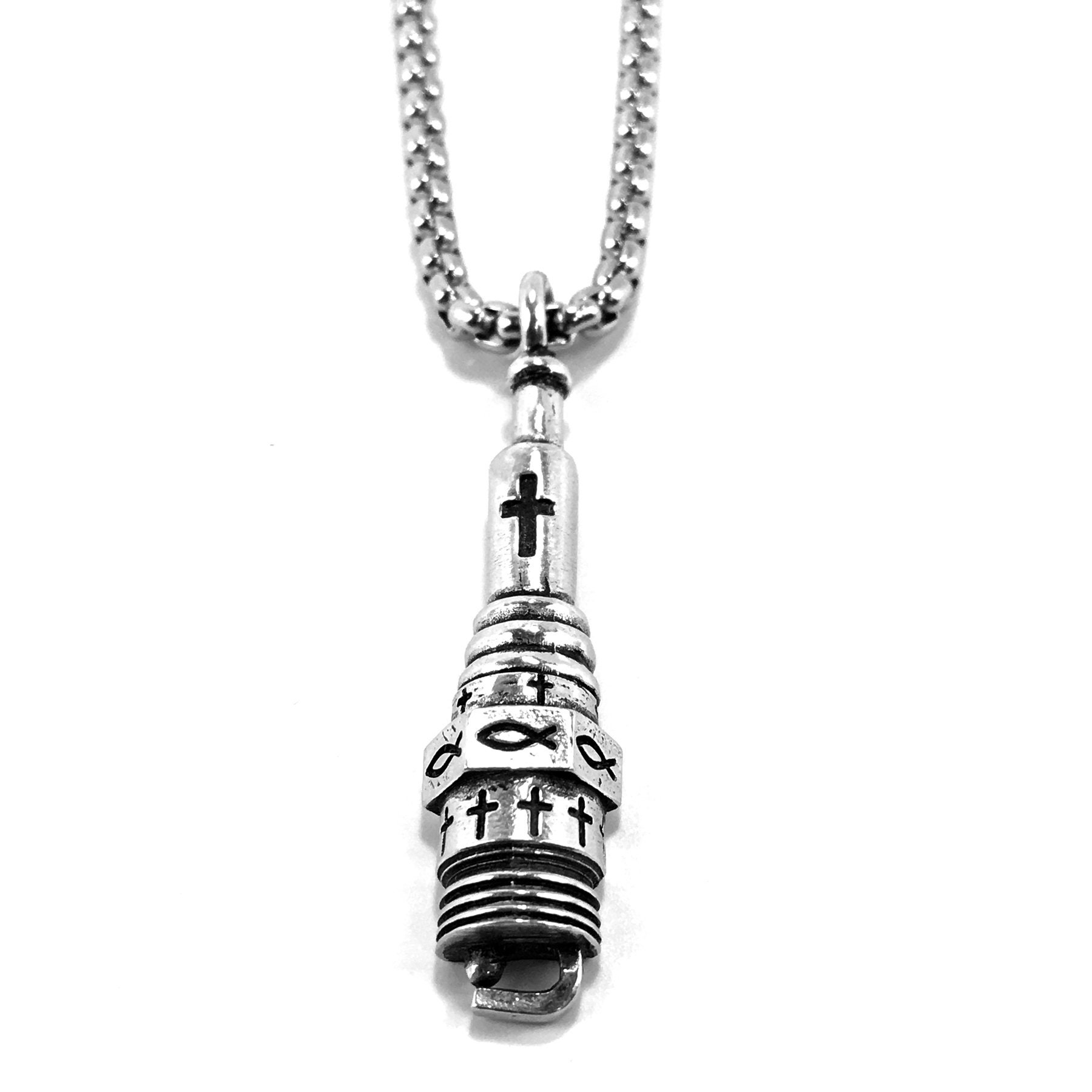 Spark Plug Silver on Heavy Box Chain plghvchain Etsy