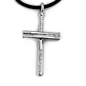 Baseball Bat Cross Necklace scbb-finishes Philippians 4:13 I can do all things Rhodium Finish