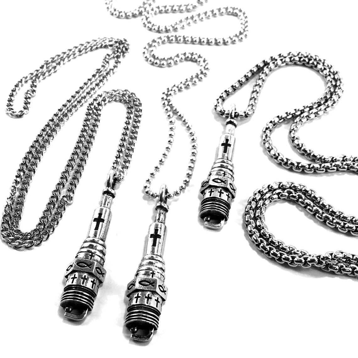Spark Plug Silver on Heavy Box Chain plghvchain Etsy