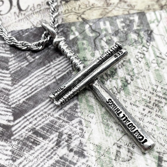 Baseball Bat Antique Silver Necklace Rope Chain scbbropech Etsy UK