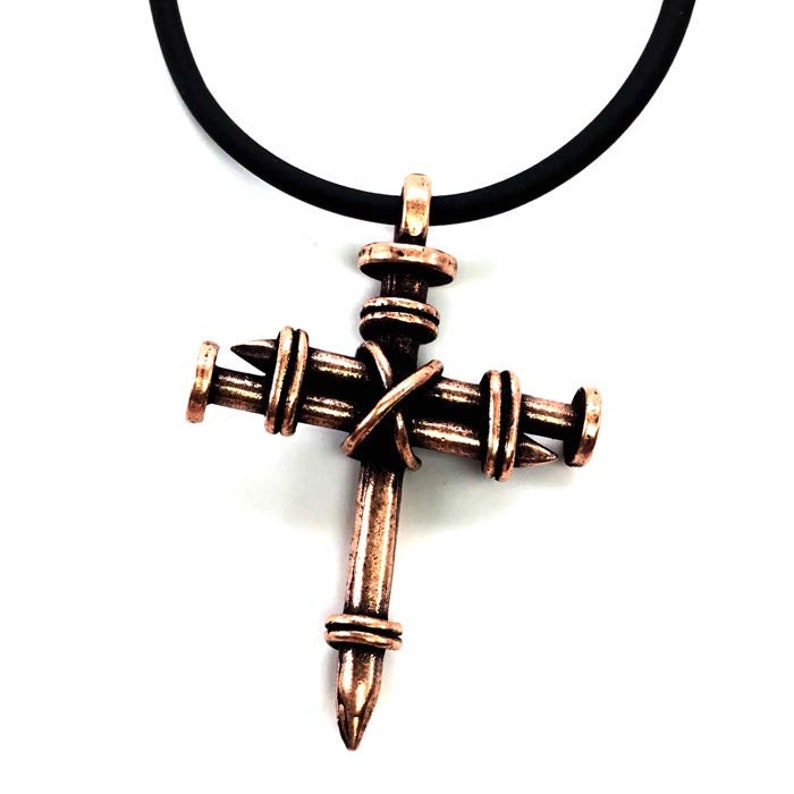Pewter Nail Cross Necklace Copper AA9C - Etsy