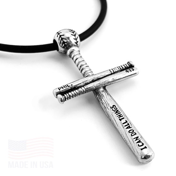 Baseball Bat and Ball Cross Necklace on Rubber Etsy UK